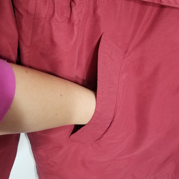 Utex Vintage Eaton's Red Wine Hooded Trench Coat Jacket Pocket Vented Small 90s - Picture 3 of 12